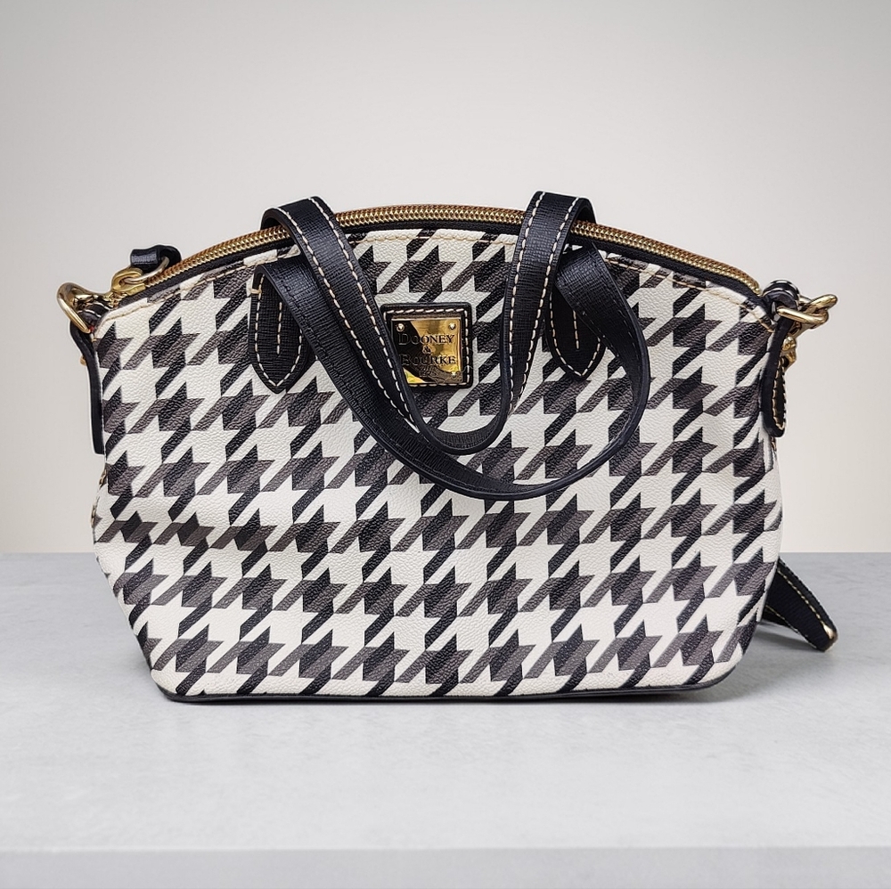 Dooney & Bourke Black and White Houndstooth Satchel - Picture 2 of 9